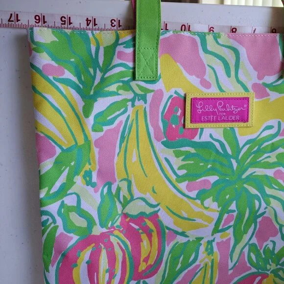 Lilly Pulitzer Estee Lauder Tropical Print Tote Bag Banana Floral Pink Green - Picture 5 of 9